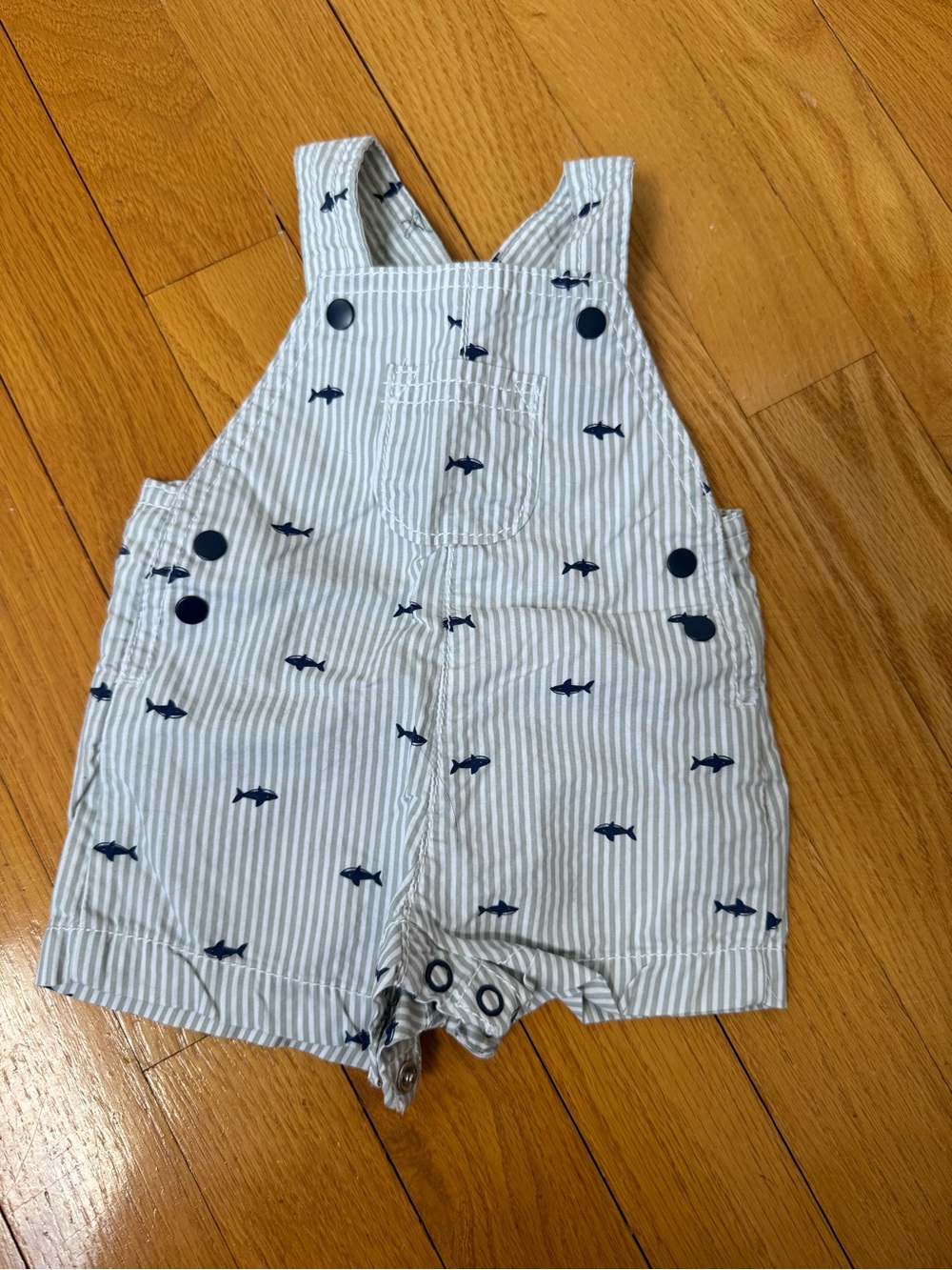 Newborn Just One You striped blue overalls